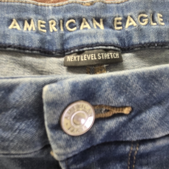 American Eagle Super Curvy High Rise Flare Jean Blue Stretch 18 Short 18S - Picture 2 of 15